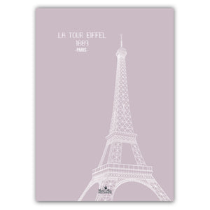 Affiche représentant la Tour Eiffel à Paris. Version : rose lila. Format: 50 X 70 cm . Création: Marie-Alice vous emmène