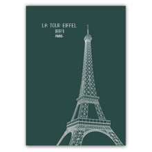 Charger l&#39;image dans la galerie, Affiche représentant la tour Eiffel. version : Vert . Format: 50 X 70 cm . Création : Marie-Alice vous emmène