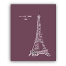 Charger l&#39;image dans la galerie, Affiche représentant la Tour Eiffel. version : violine. Format : 40 X 50 cm . Artiste: Marie-Alice vous emmène