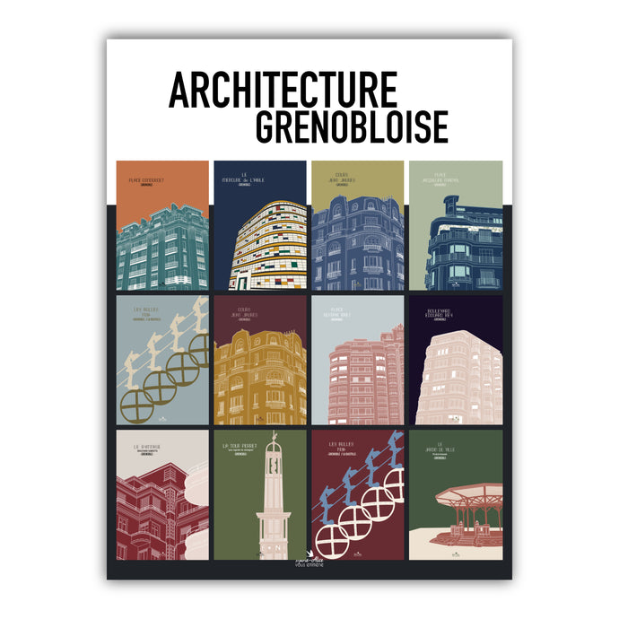 affiche architecture grenobloise. Format: 60 x 80 cm . Création : Marie-Alice vous emmeène. Impression française