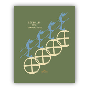 Afficher représentant les Bulles du téléphérique de Grenoble dans sa version vert du sud. Création: Marie-Alice vous emmène. Impression française à Grenoble. Format : 40 x 50 cm