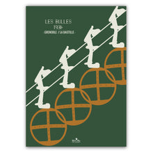 Charger l&#39;image dans la galerie, affiche de la ville de grenoble des bulles de la régie du téléphérique de la bastille de 1934 de couleur vert orange