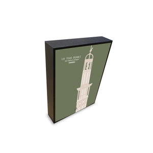 affiche cadre miniature de biais de la Tour Perret dans la ville de Grenoble en France. Version verte et beige, dans un cadre. Artiste - marie-alice vous emmene