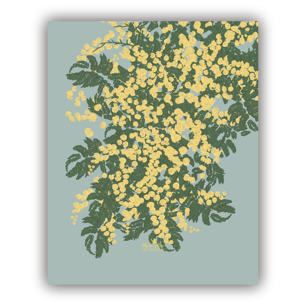 Affiche mimosa format 40 x 50 cm. Création : Marie-Alice vous emmène