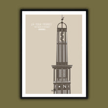 Charger l&#39;image dans la galerie, affiche dans cadre 60 x 80cm architecture année 20 ville grenoble de la tour Perret de couleur beige et marron format 50 x 70 cm imprimée en France à Grenoble