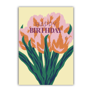 Carte de correspondance ou de voeux - anniversaire. Bouquet de fleurs de tulipes . Papeterie francaise- imprimée en France à Grenoble- Création : Marie-Alice vous emmène