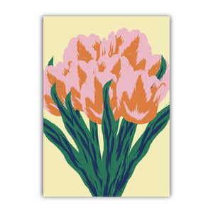 Carte de correspondance ou de voeux. Bouquet de fleurs de tulipes . Papeterie francaise- imprimée en France à Grenoble- Création : Marie-Alice vous emmène