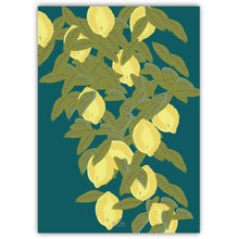 Charger l&#39;image dans la galerie, illustration , dessin de fruits, représentant des citron sur un fond uni bleu. 
Format : 50 x 70 cm
Impression française ( Grenoble )
Création : Marie-Alice vous emmène
