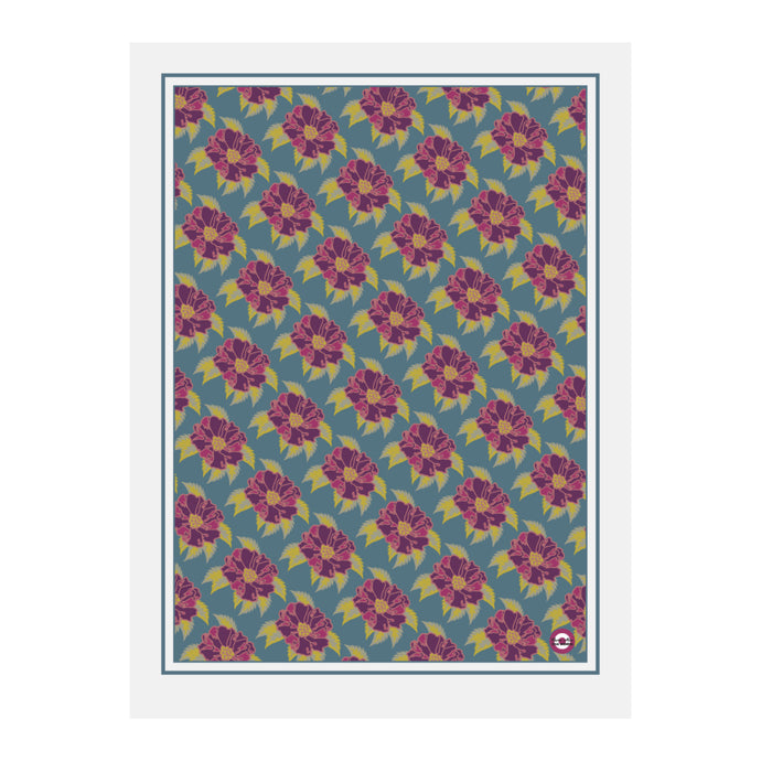 illustration 30 x 40 cm fleurs bleu violet  neo vintage style papier peint marie alice vous emmène made in france 