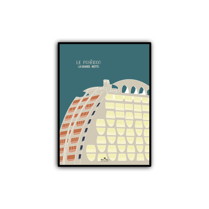 MINIATURE - AFFICHE LA GRANDE MOTTE LE POSEIDON MARIE ALICE VOUS EMMENE BLANC_BLEU FACE