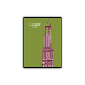 Affiche d'architecture miniature, France, Grenoble, la Tour Perret, vert matcha