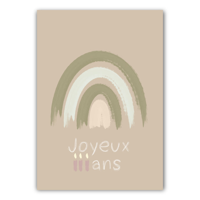 carte d'anniversaire arc en ciel rainbow beige nude 3 ans marie alice vous emmene