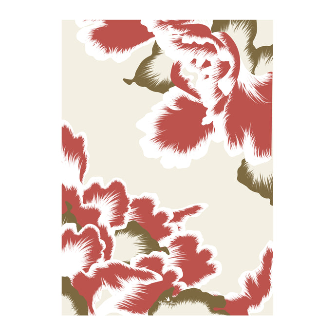 illustration florale effet papier peint kaki terre cuite orange craie blanc beige format 50 x 70 cm marie alice vous emmene
