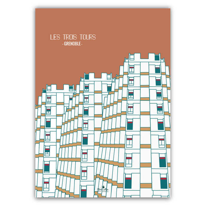 affiche grenoble LES TROIS TOURS  ORANGE MARIE ALICE VOUS EMMENE 